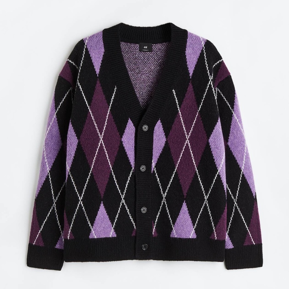 H&M relax fit argyle pattern cardigan Size S